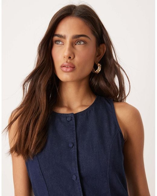 Nobody's Child Blue Shari Sleeveless A-line Button Denim Midi Dress