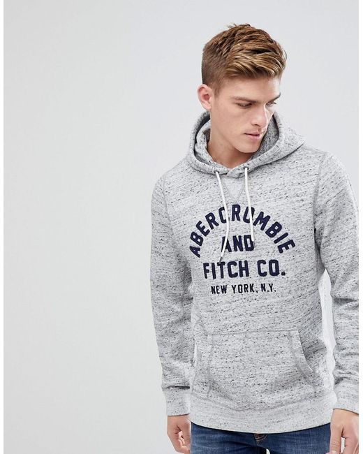 Abercrombie & Fitch Gray Large Front Flock Logo Hoodie In Grey Marl for men
