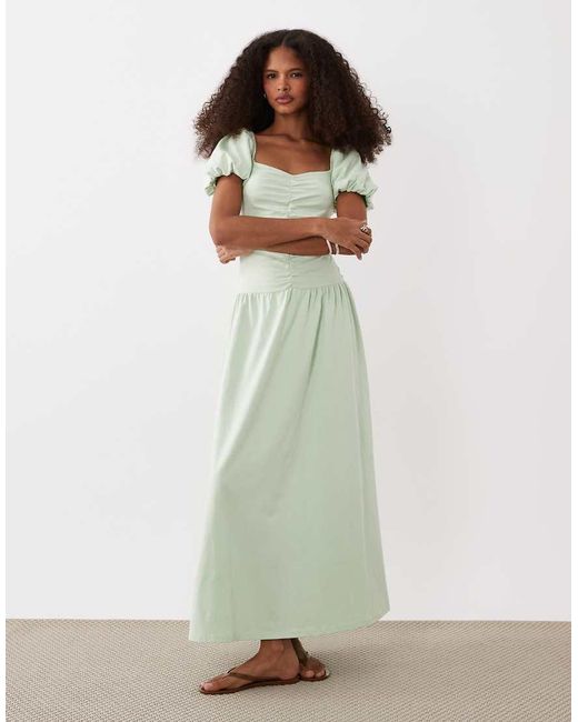 ASOS Green Ruched Front Midi Tea Dress