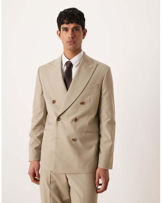ASOS Natural Double Breasted Regular Suit Jacket for men