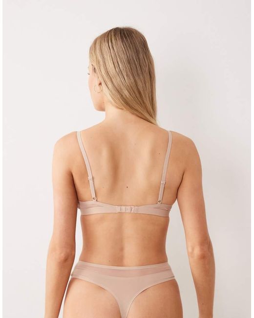 ASOS Brown Ella Microfibre Triangle Bra With Mesh Detail