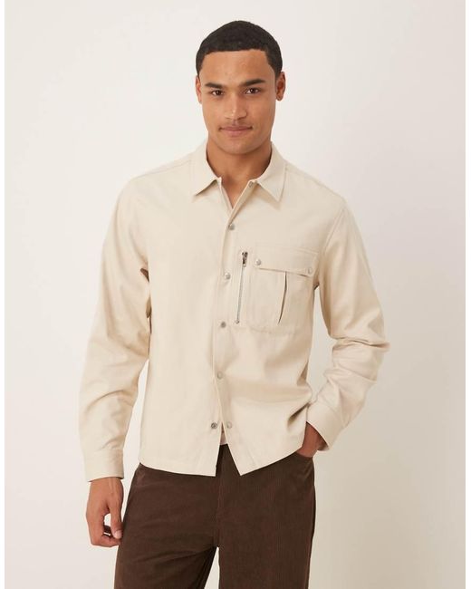 ASOS Canvas Overshirt Met Utility-Zak in het Natural voor heren