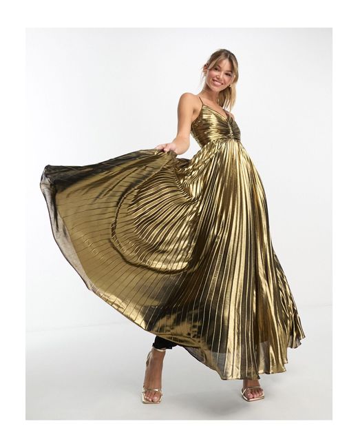 Forever New Metallic Pleated Cross Over Maxi Dress