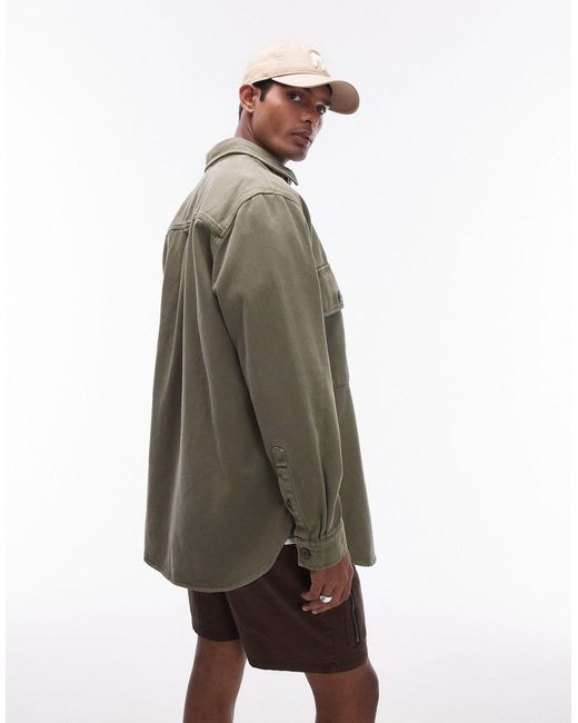 Topman – langärmliges oversize-hemd aus twill in Gray für Herren