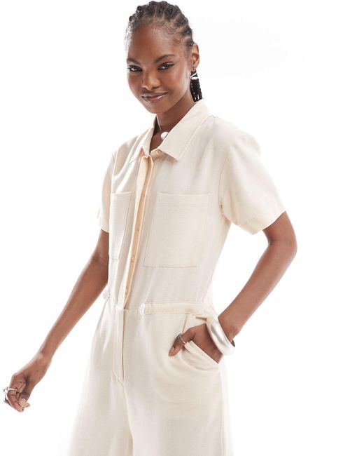 Reclaimed (vintage) White Linen Jumpsuit With Drawstrings