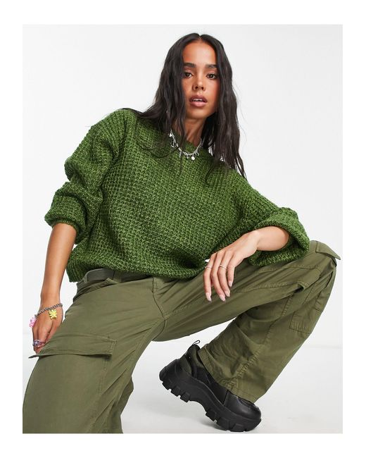 JJXX Green Oversized Waffle Knit Sweater