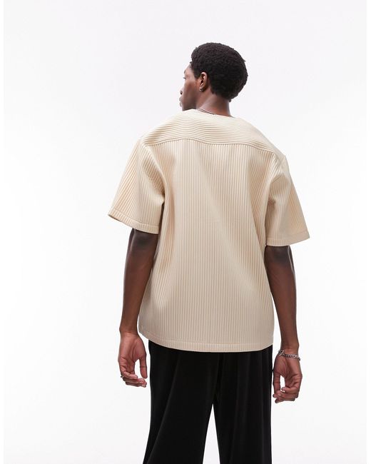 Topman White Short Sleeve Relaxed Collarless Plisse Shirt for men