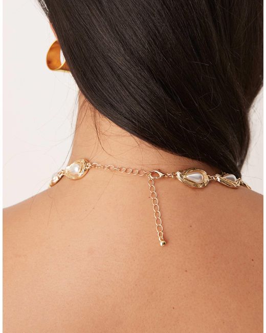 ASOS Black Asos Design Curve Short Necklace With Faux Pearl Stone-set Design