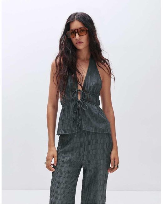 Pull&Bear Gray Textured Halter Top