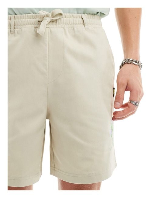 Lyle & Scott Natural Thistle Club Embroidered Chino Shorts for men