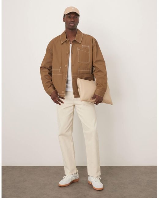 ASOS Brown Boxy Oversized Worker Jacket With Contrast Stitch for men