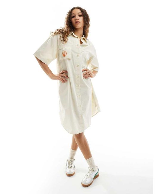 Collusion White Cotton Midi Shirt Dress With Embroidery Detail