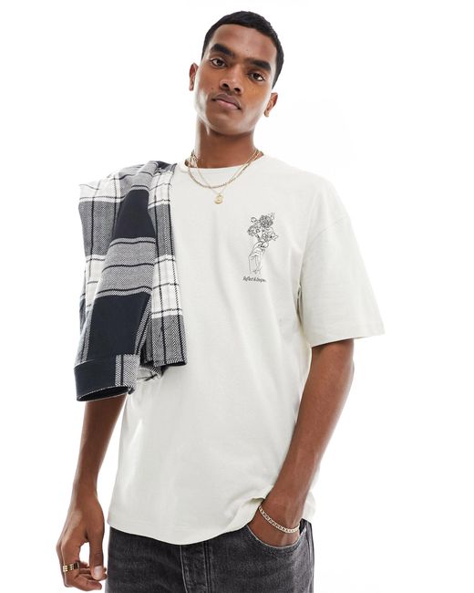 Jack & Jones White Oversized T-shirt With Flower Sketch Back Print for men