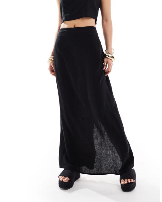 River Island Black Linen Midaxi Skirt Co-ord