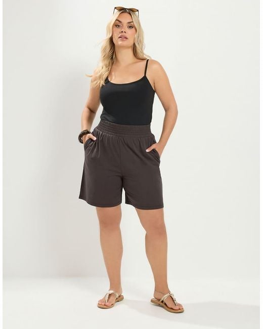 Yours Clothing Black Shirred Waist Shorts