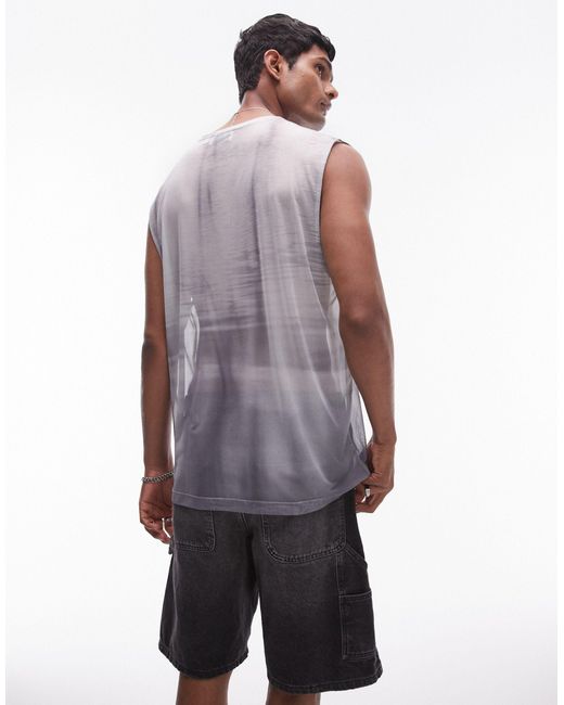 Topman Black Oversized Fit Sleeveless Mesh T-shirt With Space Dye Print for men