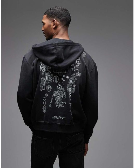 AllSaints Gray Terra Zip Up Graphic Logo Hoodie for men