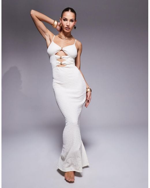 South Beach Gray Gold Hardware Cut Out Maxi Textured Beach Dress