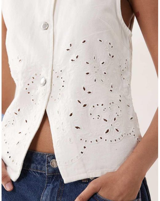 Mango Blue 100% Embroidered Button Through Vest
