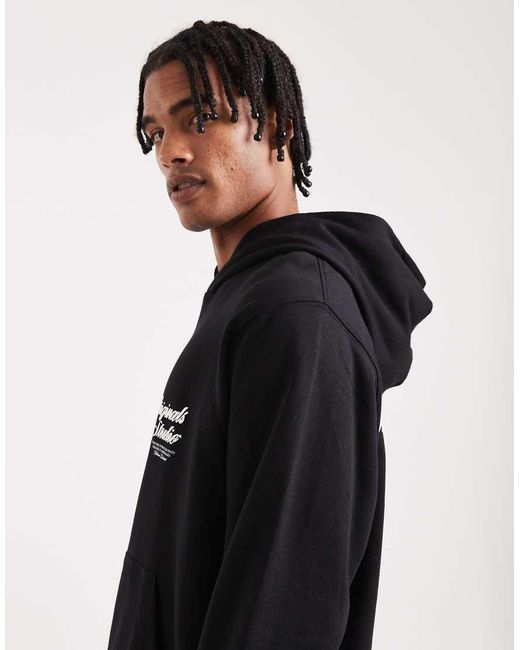 Jack & Jones Black Oversized Hoodie With Originals Back Print for men