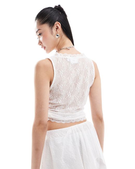 Daisy Street White Ruched Side V Neck Lace Top Co-ord