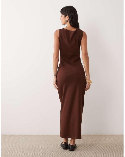 Miss Selfridge Brown V-Neck Cami Maxi Dress With Picot Trim
