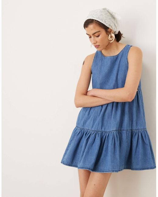 ASOS Blue Denim Tiered Mini Dress
