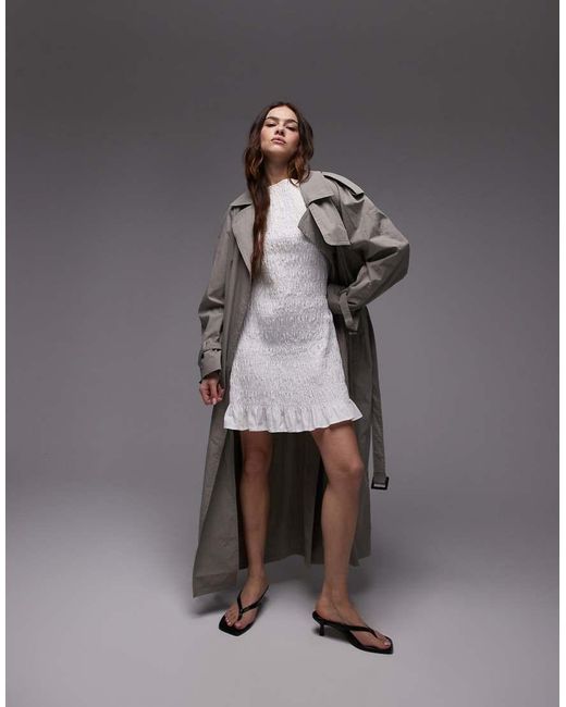 TOPSHOP Gray Shirred Poplin Mini Dress