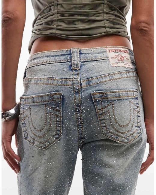 True Religion Blue Crystal Becca Mid Rise Big T Bootcut Jeans