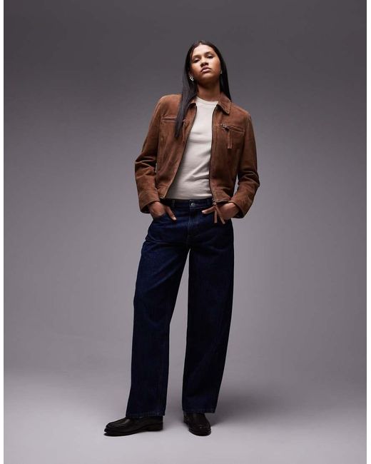 Urbancode Natural Suede Zip Through Fitted Moto Jacket