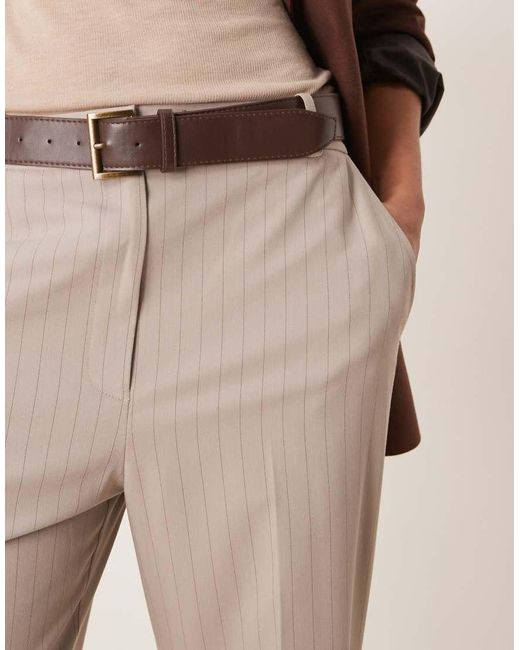Pantalones De Sastre Color Visón A Rayas De Corte Slim Recto Con Cinturón De Tall ASOS de color Natural