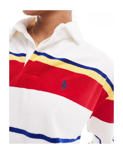 Polo style rugby à rayures et logo Polo Ralph Lauren en coloris Red