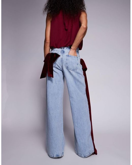 ASOS Purple Wide Leg Jeans With 3d Velvet Bow Detail