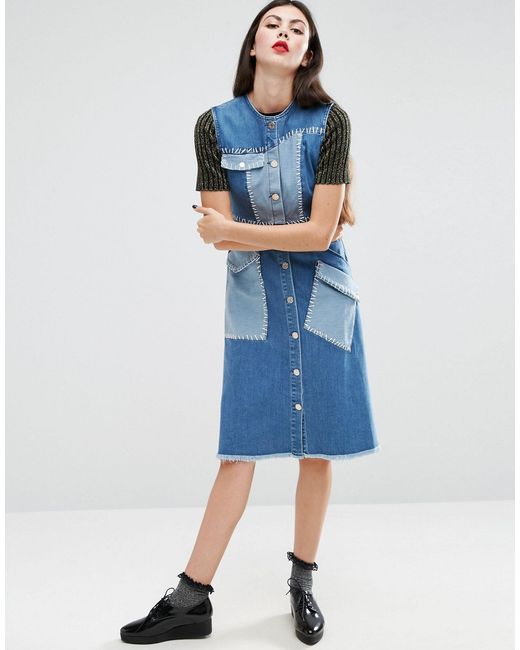 Finders Keepers House Of Holland Whip Stitch Denim Dress in Blue | Lyst