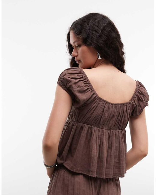 Collusion Brown Puff Sleeve Beach Top