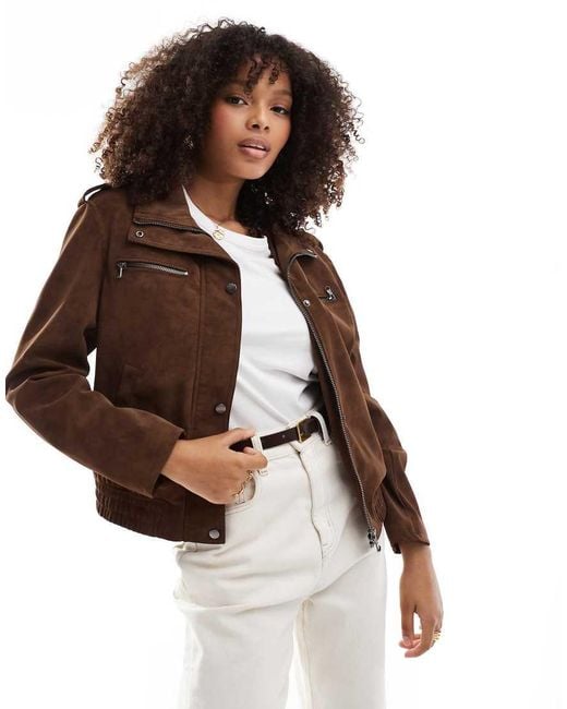 Bershka Brown Faux Suede Boxy Jacket