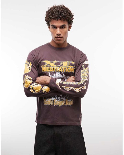 Xlarge Brown Meditation Long Sleeve T-shirt for men