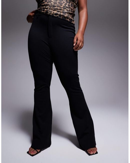 ASOS Black Asos Design Curve Premium Ponte Flare Trouser With Tailored Waistband
