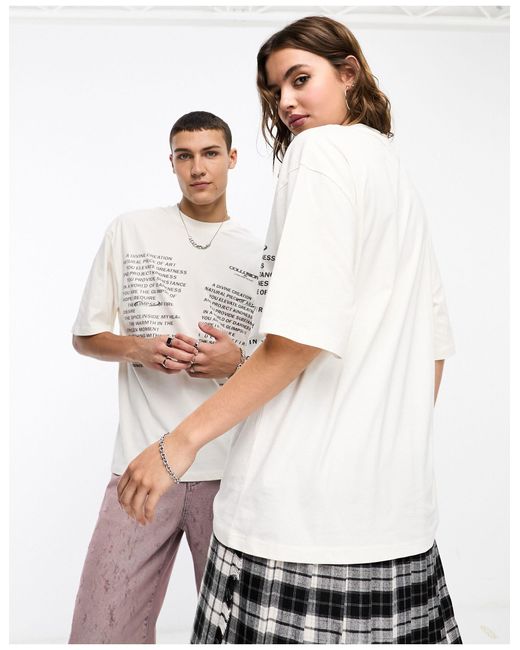 Unisex - t-shirt oversize avec inscription - écru Collusion en coloris White