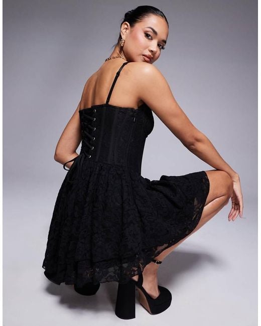 Murci Black Exclusive Lace Structured Corset Keyhole Detail Mini Dress