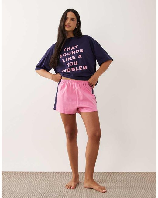 ASOS Blue You Problem Oversized Short Sleeve Top & Shorts Pajama Set