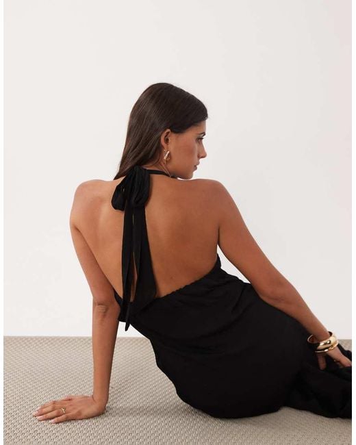 Mango Brown Rose Detail Halterneck Maxi Dress