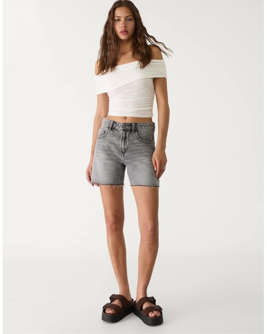 Stradivarius Natural Denim Bermuda Shorts