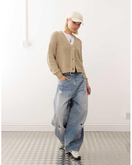 Cardigan Con Scollo A V di Noisy May in Natural