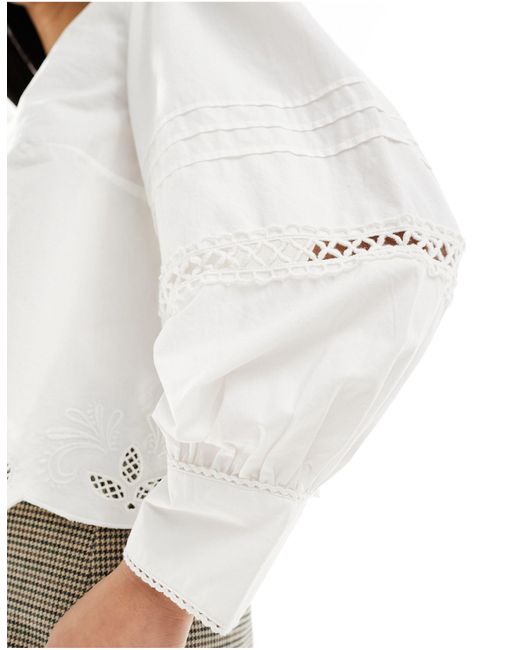 French Connection White Alissa Cotton Broderie Crop Blouse