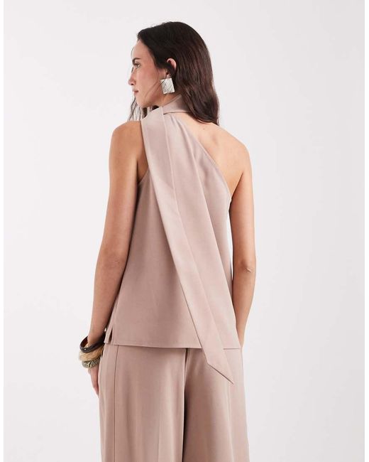 ASOS Brown Tailored One Shoulder Scarf Detail Top