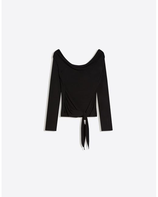 Bershka Black Asymmetric Long Sleeve T-shirt With Tie