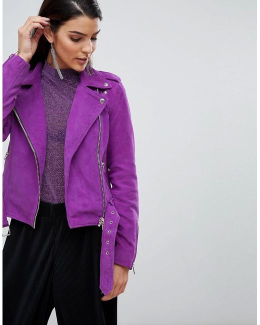 Blouson de motard en daim Y.A.S en coloris Purple