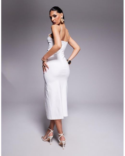 Vesper Gray High Neck Strappy Midaxi Dress With Front Keyhole