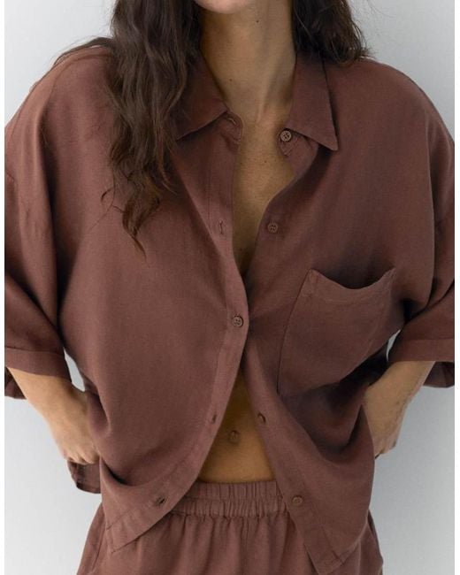 Pull&Bear Brown Rustic Linen Blend Shirt